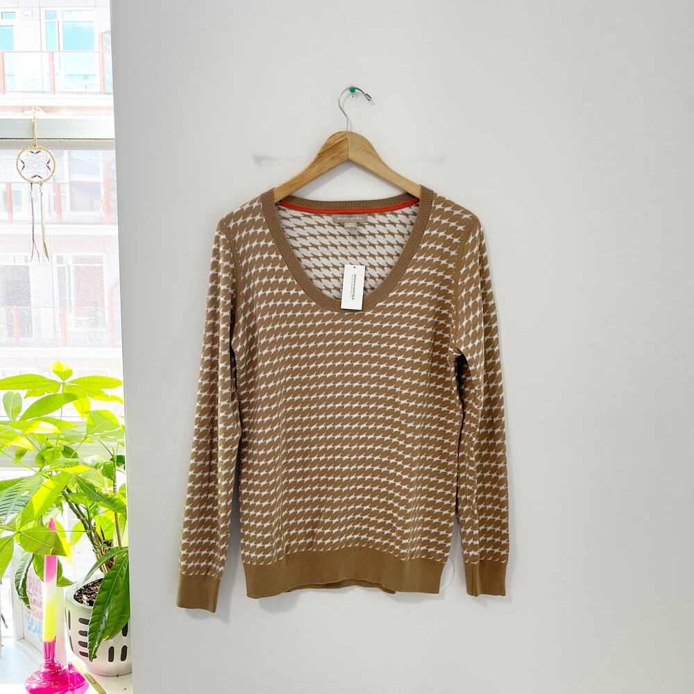 NEW Banana Republic Brown & White Leaf Print Sweater Size Large
